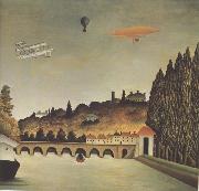 Henri Rousseau View of the Bridge at Sevres and Saint-Cloud with Airplane,Balloon,and Dirigible oil painting picture wholesale